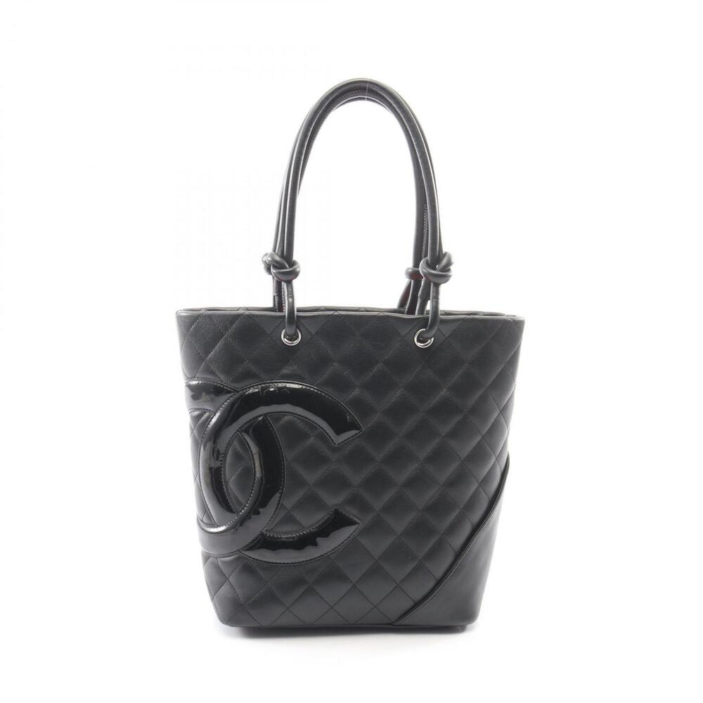 Chanel Cambon Line Medium Tote Bag Handbag Leather Patent Women's Black A25167